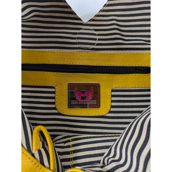 Free Endearment Yellow Purse Leather V Cut Hobo Lazer Cut Satchel Tote Bag Top - Picture 6 of 16